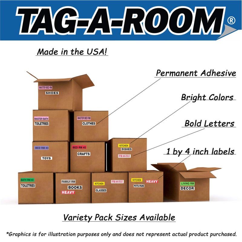 Tag-A-Room Color Coded Home Moving Box Labels, 800 Count 4 Bedroom House Pack + Fragile Stickers, Moving Supplies, Moving & Packing Stickers - Image 3